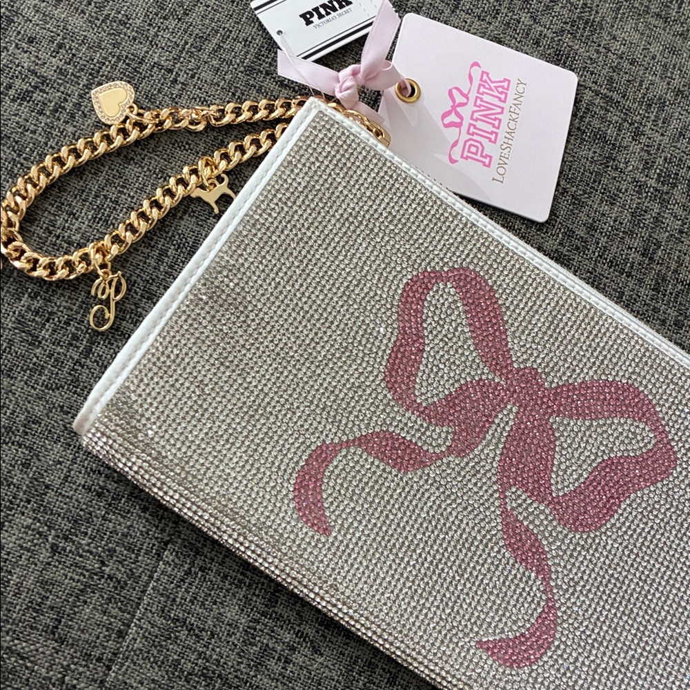 LoveShackFancy X Pink Rhinestone Wristlet with charms